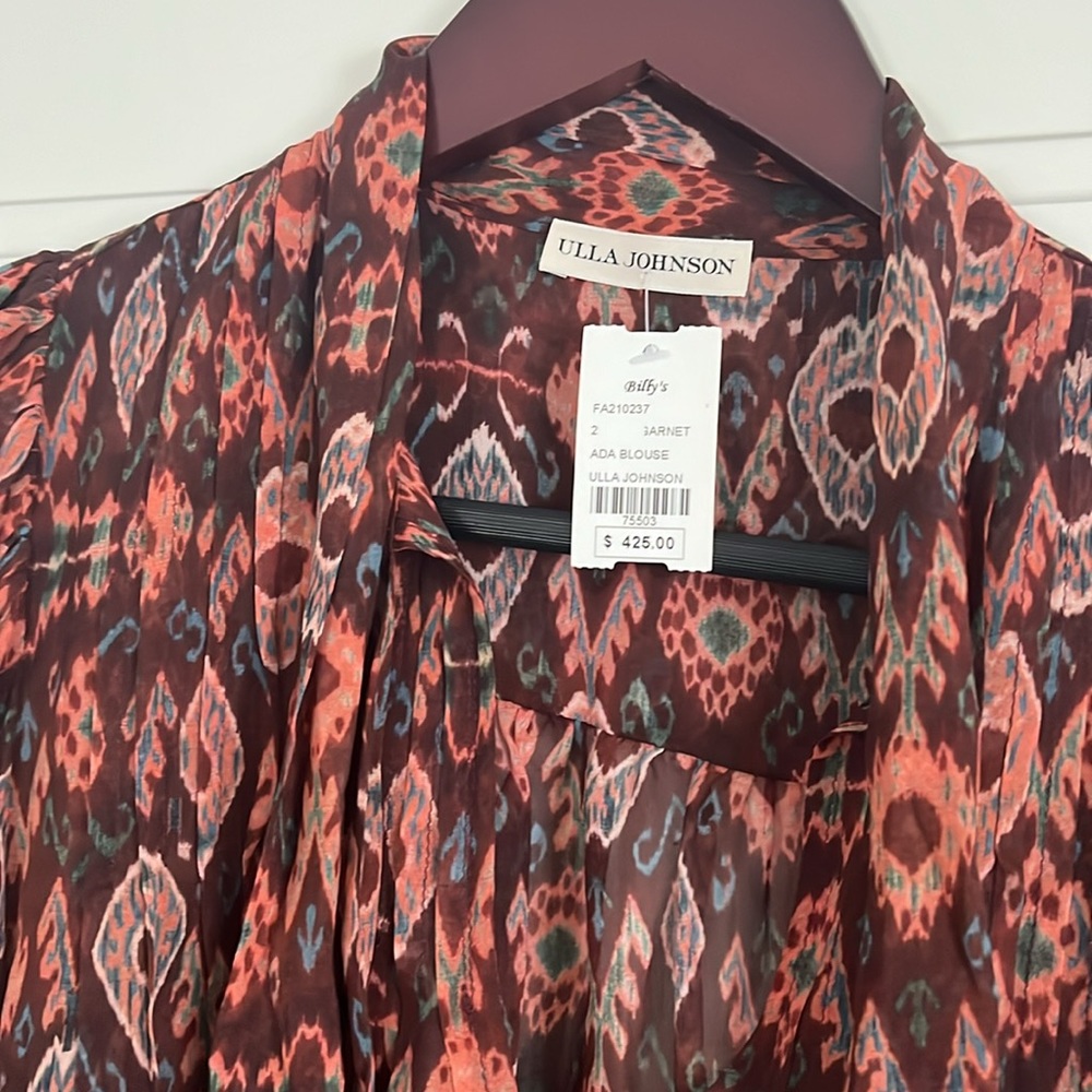 NWT $425 Ulla Johnson 100% Silk Ada Garnet Blouse Shirt - Picture 8 of 10